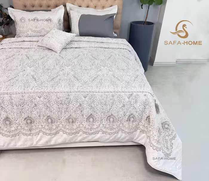 روتختی دو نفره عروس طرح پتینه 7 تکه دانته طوسی