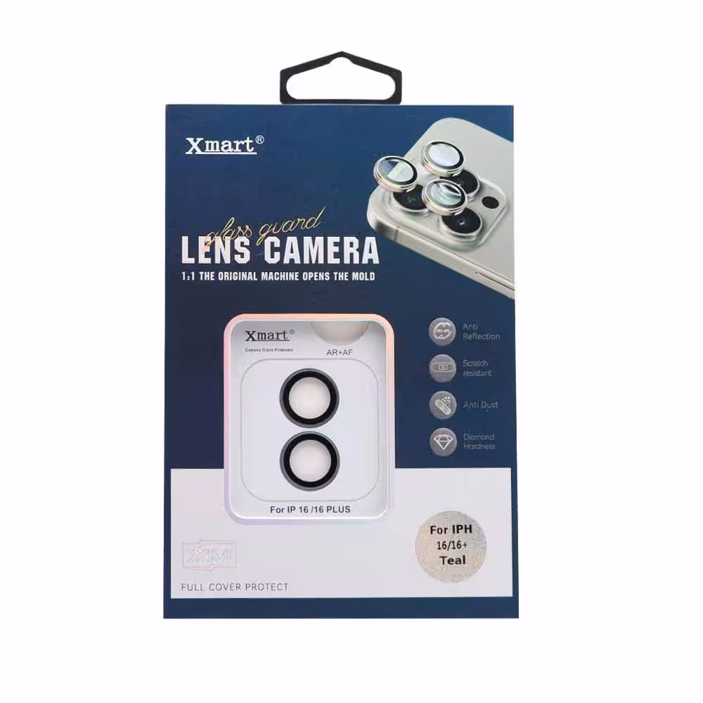 محافظ لنز اورجینال iPhone16 برند XMART مدل رینگی شابلون دار – رنگ آبی