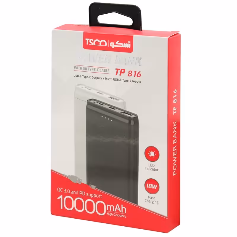پاور بانک فست شارژ 10000 تسکو TSCO TP 816 QC3 PD 18W