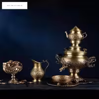 سماور زغالی برنجی 6 لیتری، با ورق برنج ضخیم، کاملا دست ساز و درجه 1