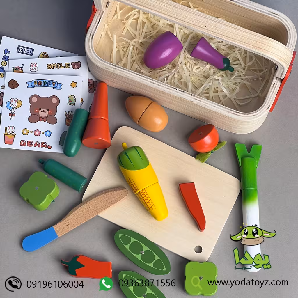 اسباب بازی برش سبزیجات چوبی( آهن ربایی) با جعبه چوبی کد 397 - vegetable cut open