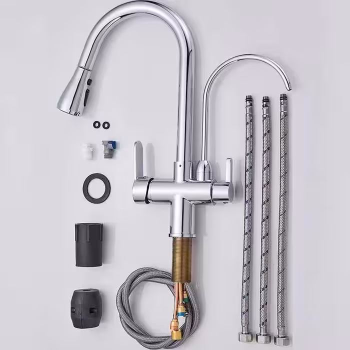 شیر ظرفشویی دومنظوره شلنگدار رنگ کروم براق