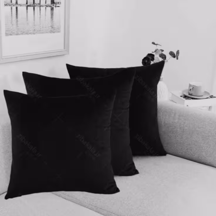 روکش کوسن ساده مخمل کالیفرنیا رنگ مشکی 3عددی زیب مخفی