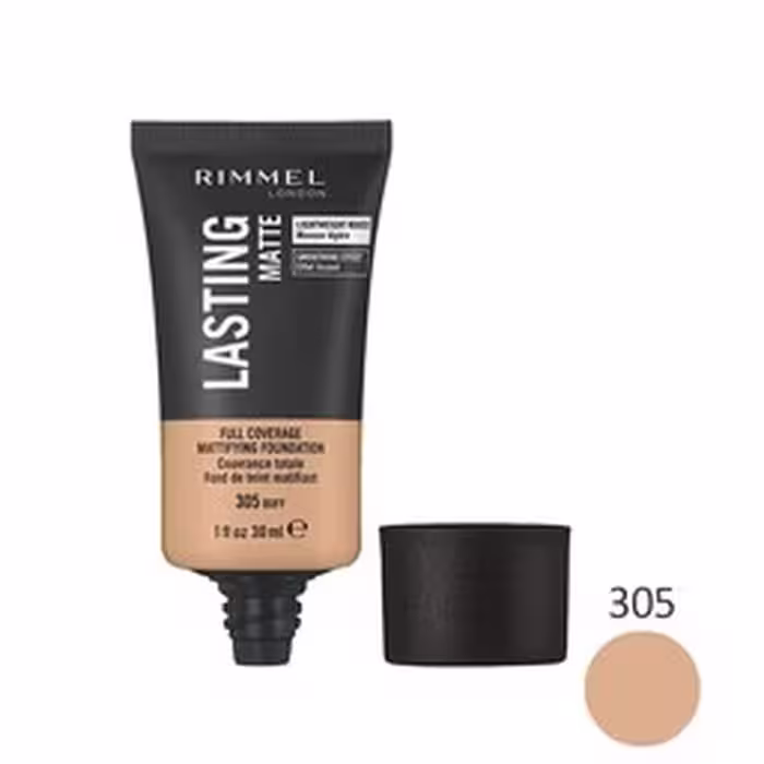 کرم پودر Sun beige لستینگ مات 305 برند معروف ریمل لاندن اورجینالRimmel London Lasting Matte Foundation 305