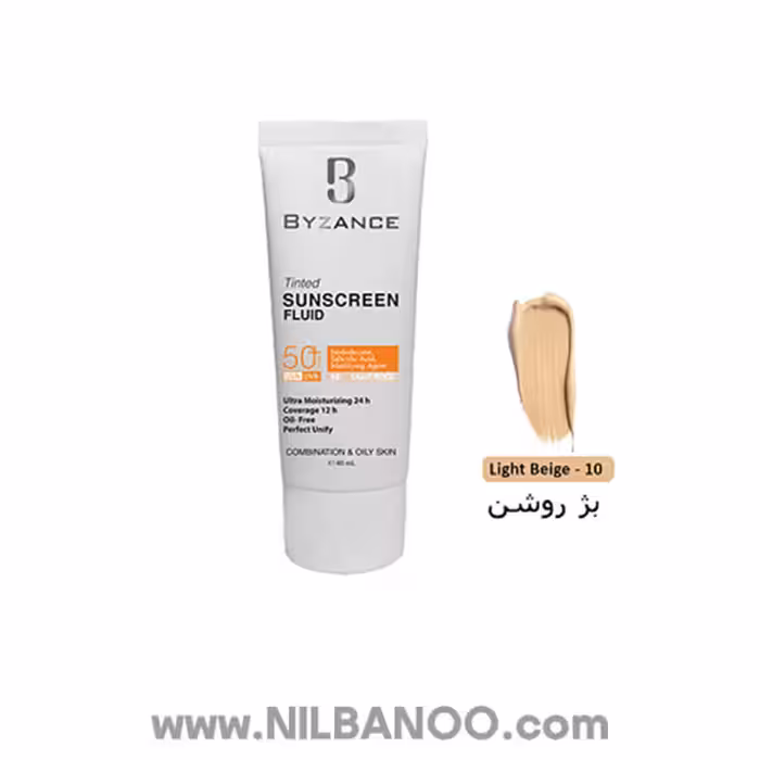 کرم ضدآفتاب رنگی SPF50 بیزانس مناسب پوست چرب و مختلط شماره 10