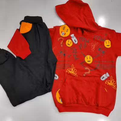 هودی شلوار اسپرت طرح استیکر و حروف انگلیسی