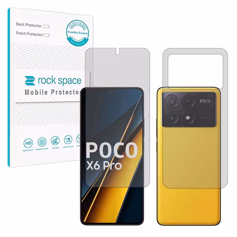 گلس صفحه نمایش و پشت گوشی شیائومی Poco X6 Pro مدل نانو هیدروژل شفاف برند راک اسپیس کد SS