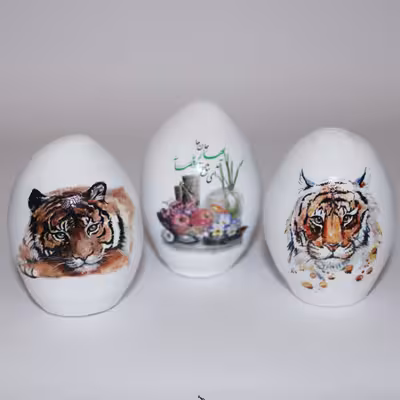 تخم مرغ سفالی مدل هفت سین طرح ببر کد FF014 مجموعه 3 عددی