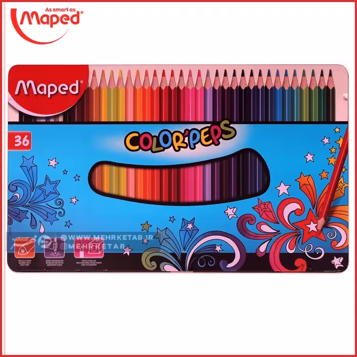 مداد رنگی 36 رنگ جعبه فلزی مپد Maped ColorPeps36 colors Metal tin