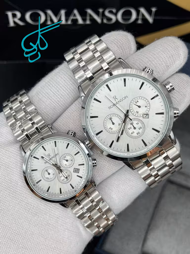 خرید ست ساعت زنانه و مردانه رومانسون طرح کرنو (تک موتوره) موتور ژاپن کیفیت ساخت AAA سربند توپر رنگ ثابت کد 2117483 - ردگل