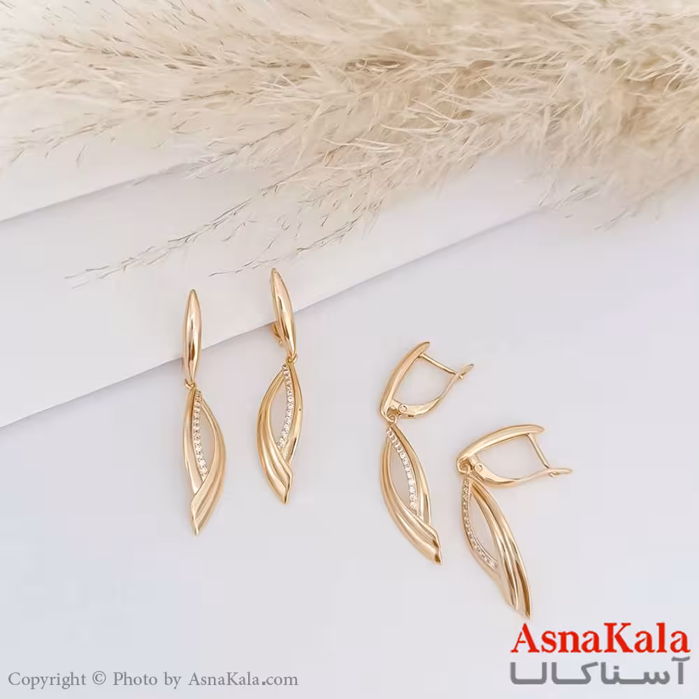 گوشواره ژوپینگ مدل چشم نگین دار طلایی  کد GSH15238W