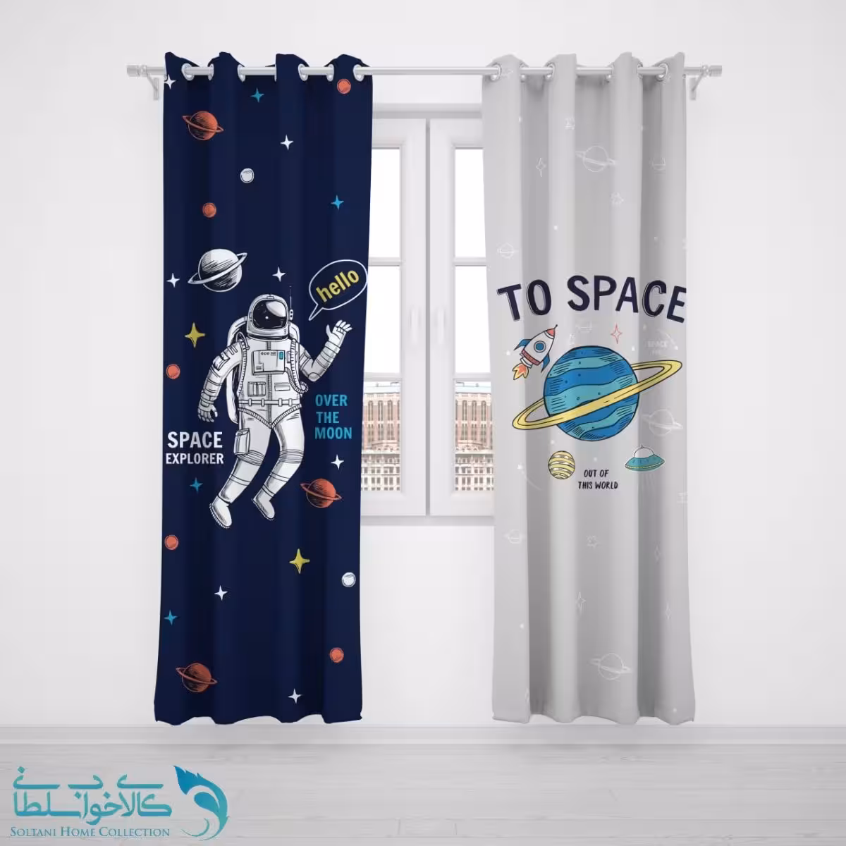 پرده پانچی اتاق کودک طرح فضانورد کد A2739