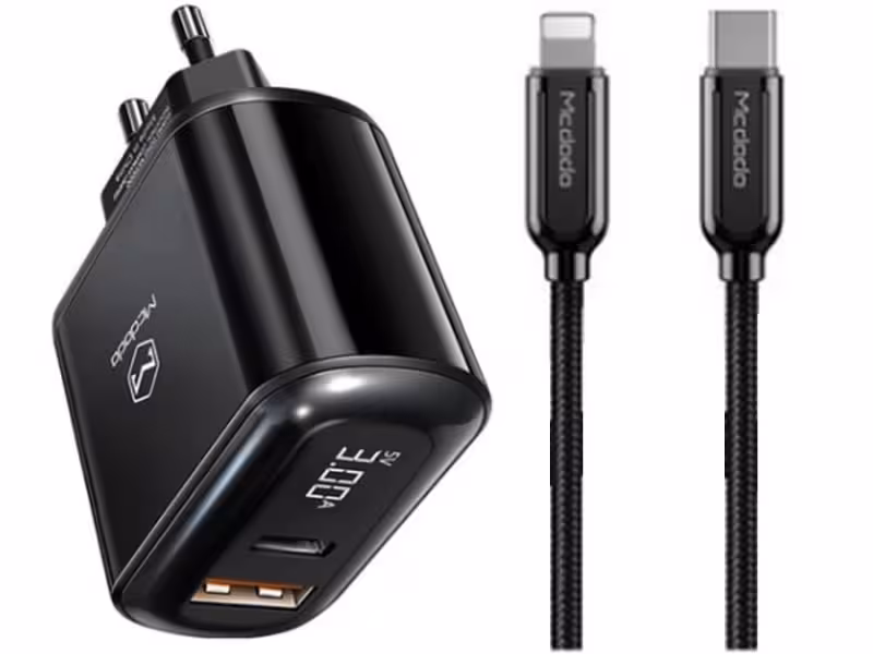 کابل تایپ سی به لایتنینگ و آداپتور فست شارژ 20 وات مک‌دودو Mcdodo PD QC Travel Charger CH-717