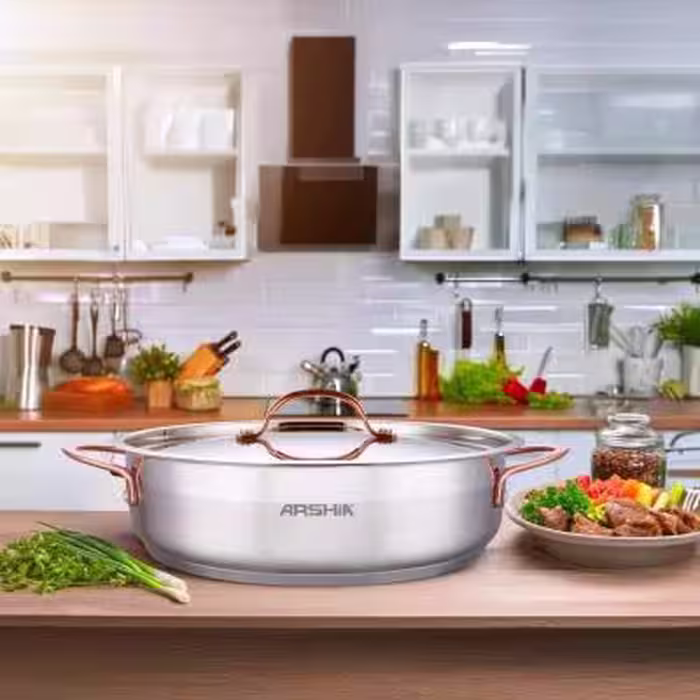 ماهیتابه دو دسته 30سانت استیل دسته رزگلد عرشیا مدلSS014-3312