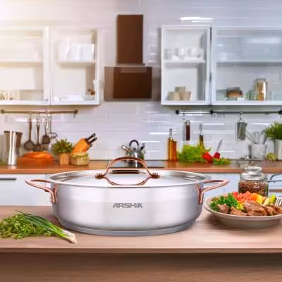 ماهیتابه دو دسته 30سانت استیل دسته رزگلد عرشیا مدلSS014-3312
