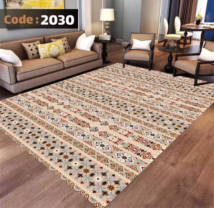 کاورفرش روفرشی دورکشدار گوشه لیفه ای کرم  قهوه ای کد 2030