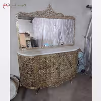 آینه کنسول ویترین دار از جنس برنز با نقش و نگار دست ساز