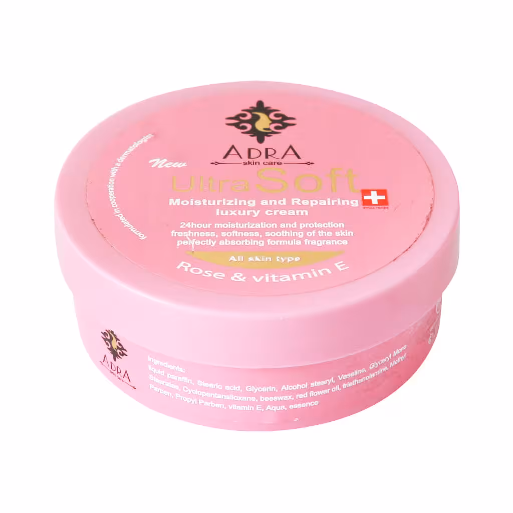 کرم مرطوب کننده کاسه ای دست و صورت آدرا حاوی روغن گل سرخ و ویتامین ای 200 میلی لیتر | Adra Rose and Vitamin E Moisturizing And Repairing Luxury Cream 200 ml