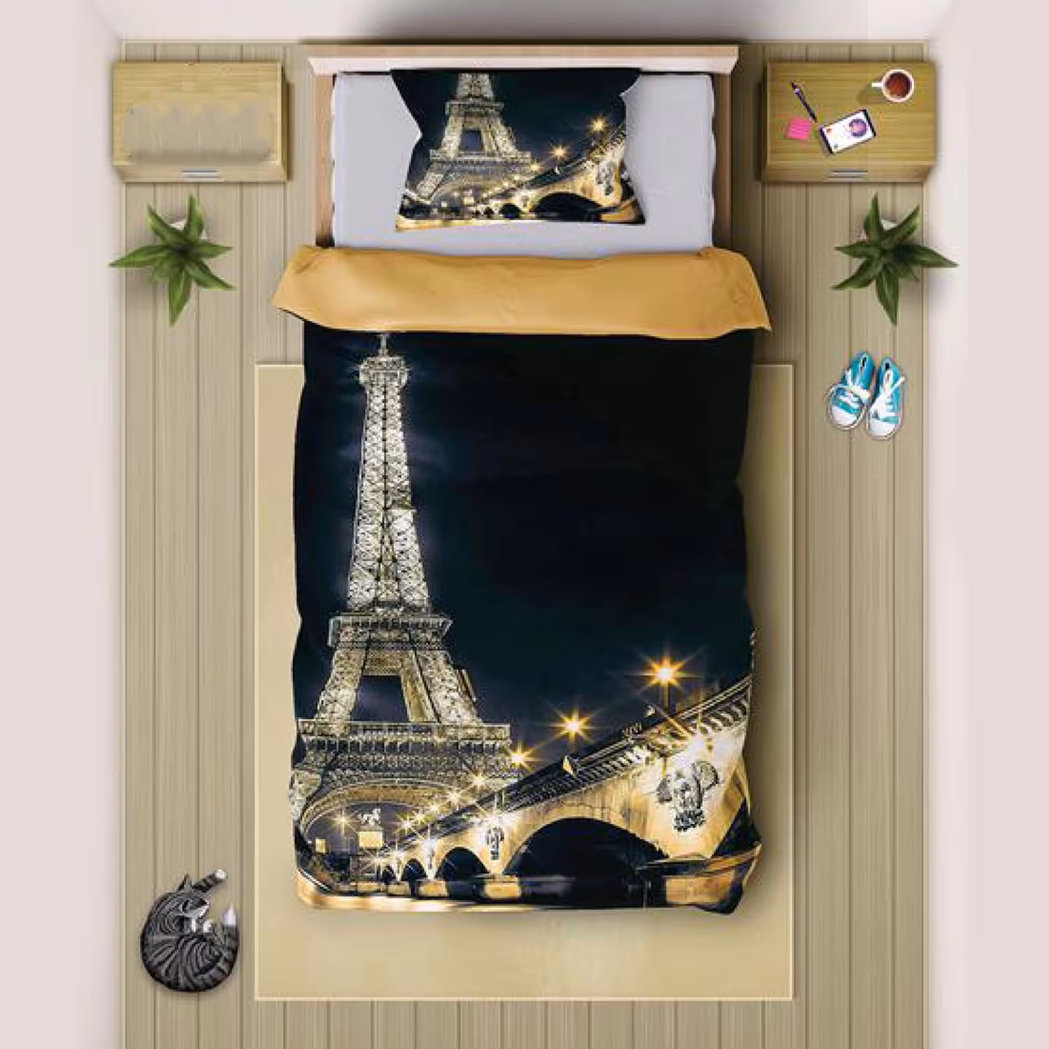 سرویس روتختی سه بعدی یک نفره چهار تکه چیداری مدل 6003