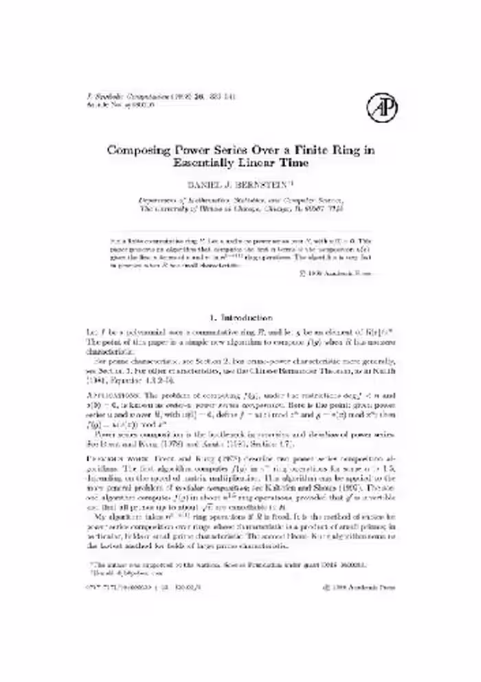 خرید و دانلود نسخه کامل کتاب Composing power series over finite rings. JSC 1998