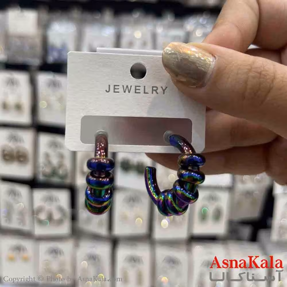 گوشواره استیل  فانتزی دخترانه مدل گرد رنگی کد GSH151323W
