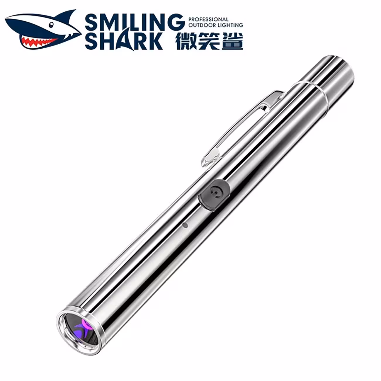 چراغ قوه شارژی کوچک گیره‌دار اسمایلینگ شارک SmilingShark 9188 با نور بنفش UV