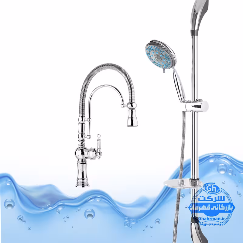 ست 2 عددی شیر ظرفشویی بیزانس تک منظوره و علم دوش یونیورست مدل یونیکا | کروم براق | شیرآلات برند آیدا صنعت مدل قهرمان