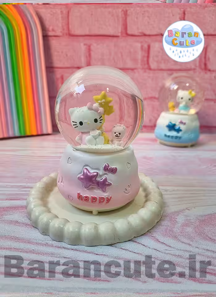 گوی موزیکال برفی چراغ دار (سایز متوسط) طرح کیتی صورتی