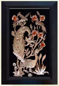 تابلو معرق مسی طرح طاووس کد 10594