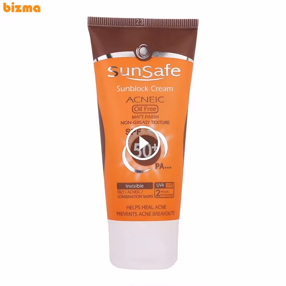 کرم ضدآفتاب و آنتی‌آکنه ‌بی‌رنگ سان‌سیف SPF50 مناسب پوست‌ چرب حجم 50 میلی‌لیتر