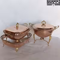 سوفله خوری و سوپ خوری مسی وارمر چکشی زنجان نانو شده پایه کوتاه | ست1 _ 6 پارچه | سرویس پذیرایی مسی مدل کترینگ