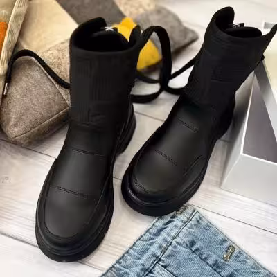 نیم بوت جنس رویه ترکیبی چرم حوله ای و کاپشنی مدل بهار