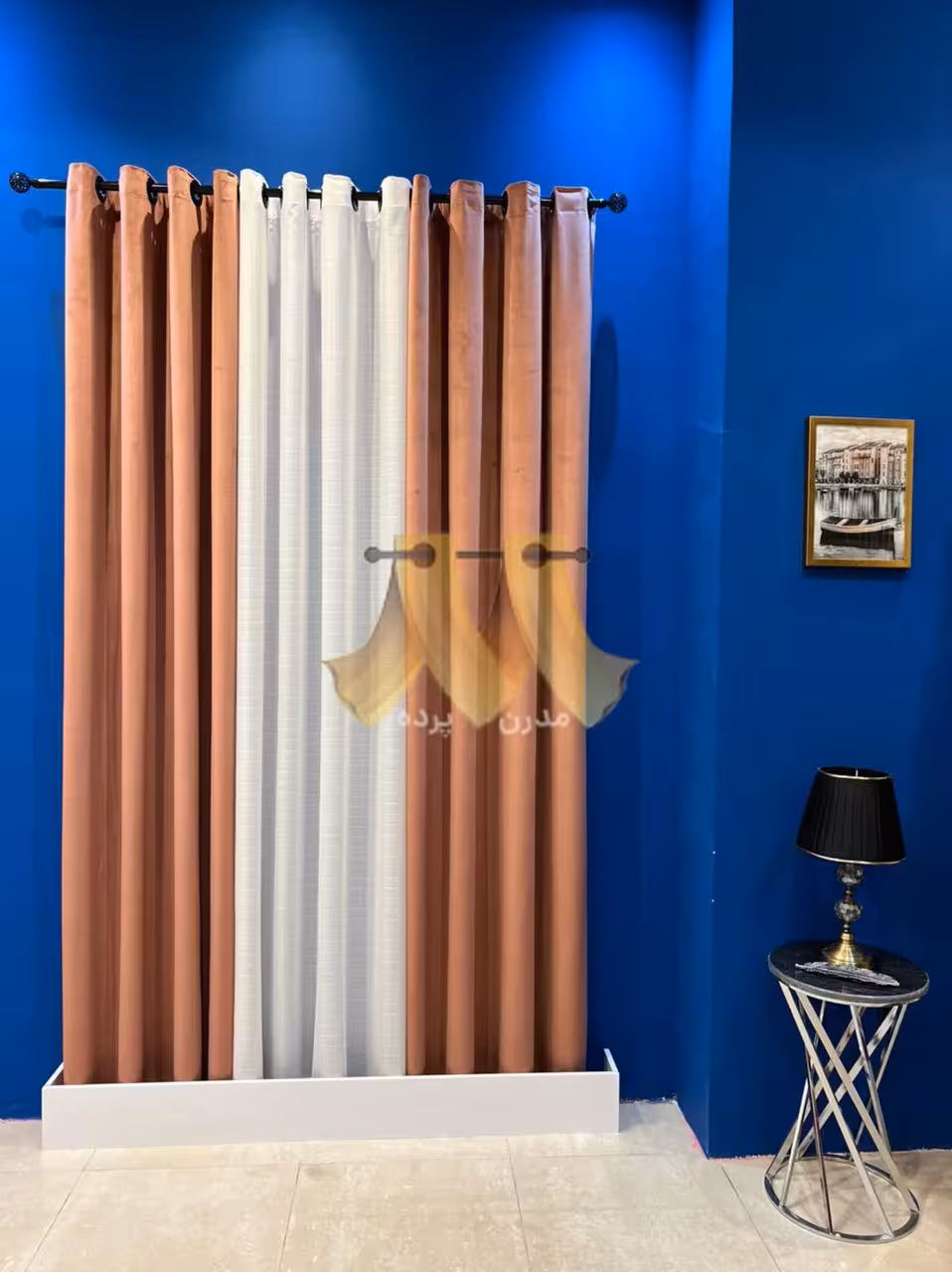 پرده آماده پانچی مخمل ساده گلبهی