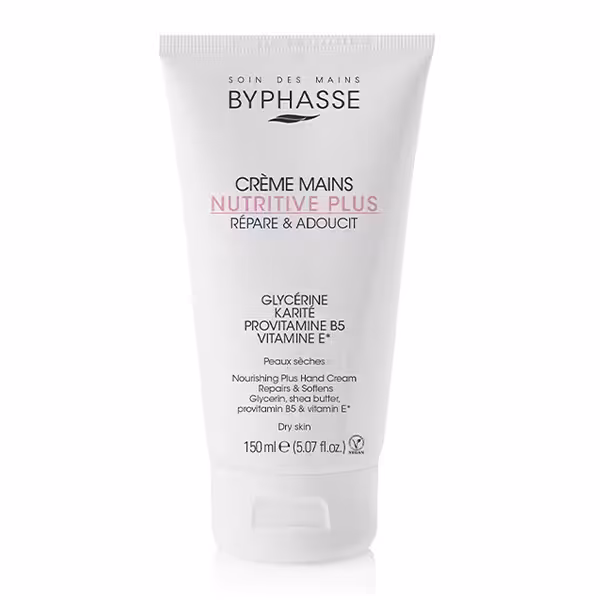 کرم دست ترمیم کننده و نرم کننده بایفاس مناسب پوست خشک 150 میل Byphasse Nutritive Plus Hand Cream