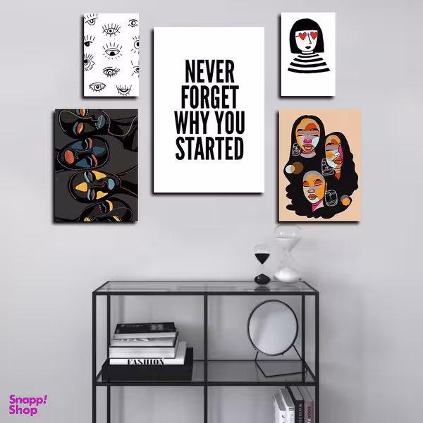 تابلو شاسی بکلیت طرح نقاشی مدرن چهره و جمله انگیزشی مدل SH-1668 مجموعه 5 عددی