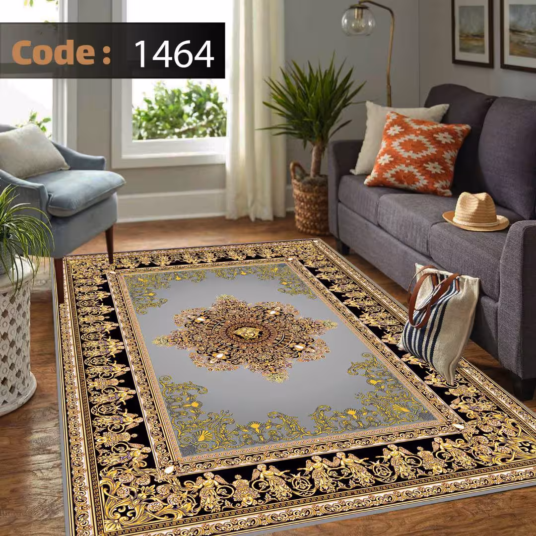 کاورفرش روفرشی دورکشدار گوشه لیفه ای طوسی کرم کد 1464