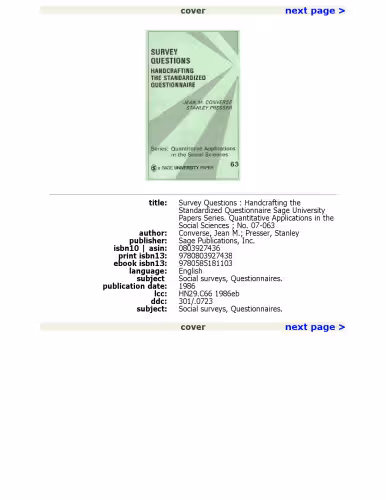 خرید و دانلود نسخه کامل کتاب Survey Questions: Handcrafting the Standardized Questionnaire (Quantitative Applications in the Social Sciences)