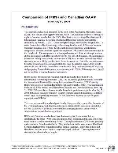 خرید و دانلود نسخه کامل کتاب Comparison of IFRSs and Canadian GAAP