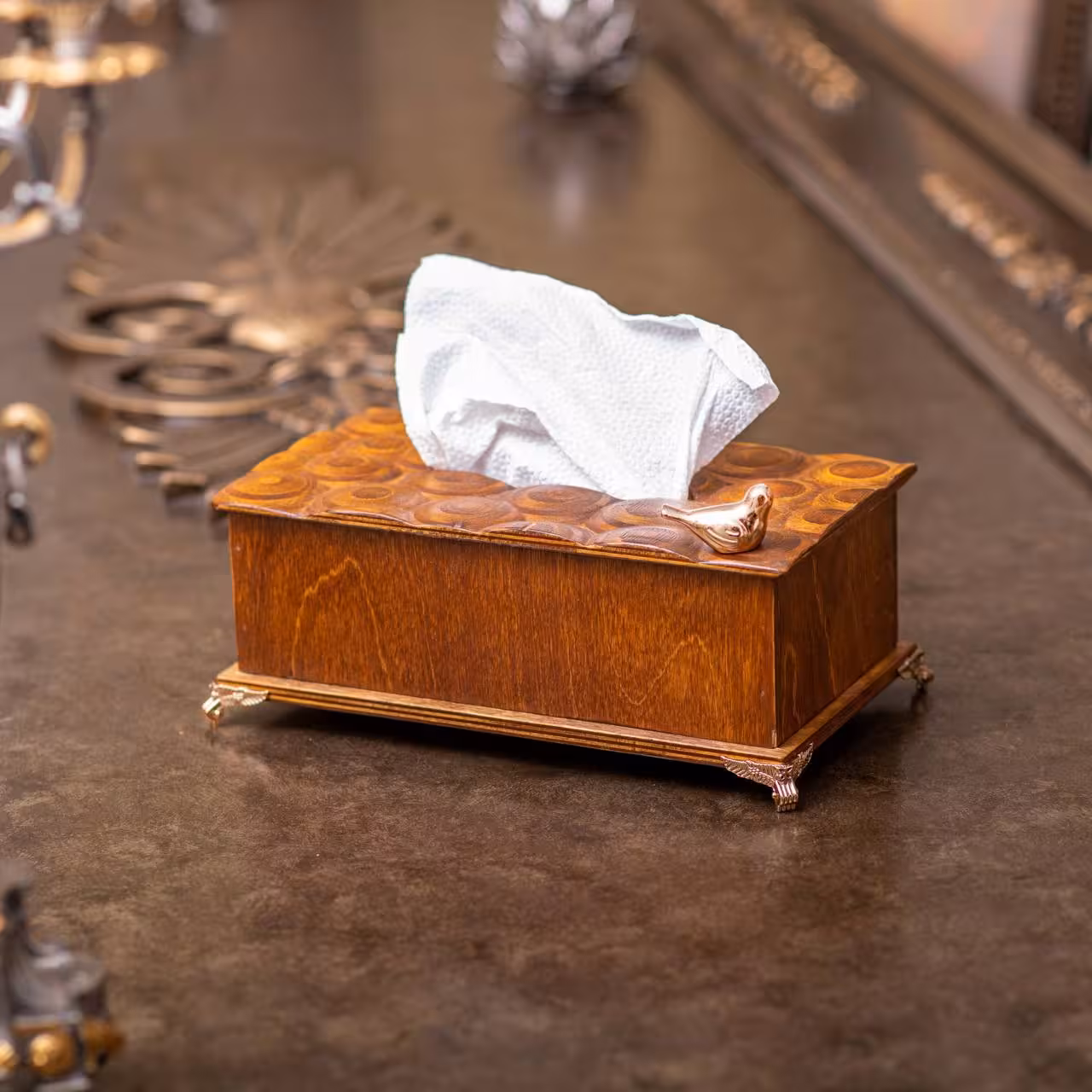 جا دستمال چوبی طرح دایره آسا