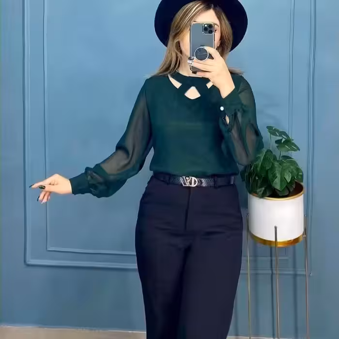 شومیز زنانه کرپ حریر یقه پیچ 