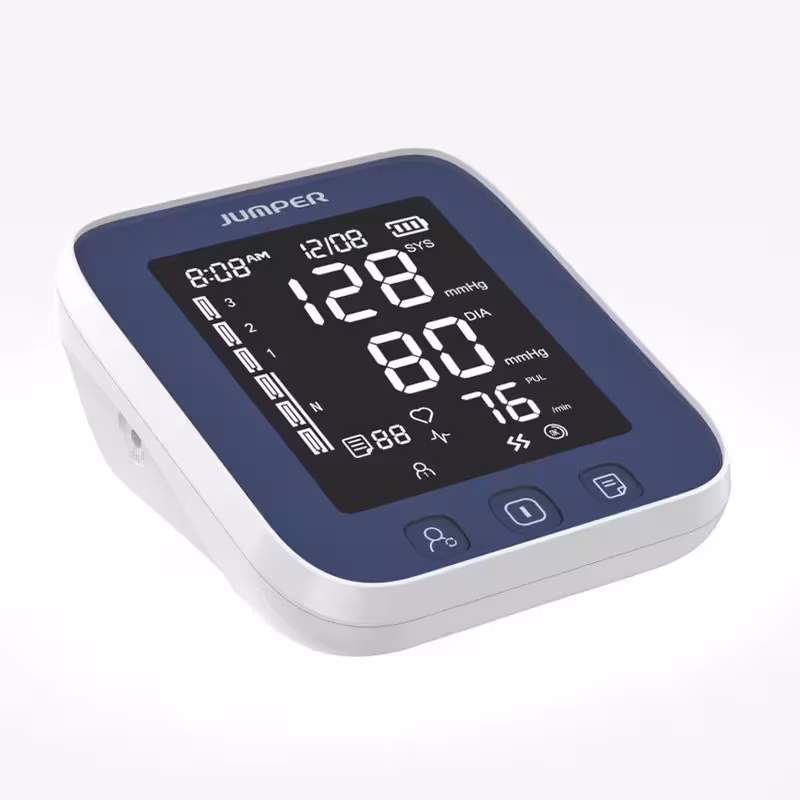 فشارسنج بازویی دیجیتال برند جامپر مدل JPD-HA101، با قابلیت تشخیص آریتمی، نمایش تعداد ضربان قلب، نمایش میانگین 3 نتیجه آخر، کاربرد حرفهای، دارای نمایشگر LCD، به همراه کارت گارانتی، 4 عدد باتری قلمی، کاف، کیف حمل