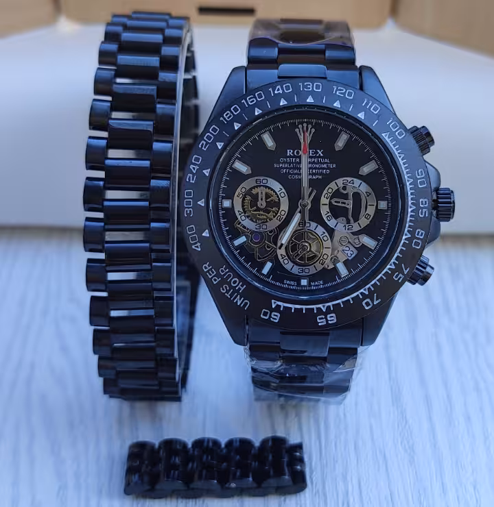 ست ساعت دستبند انگشتر رولکس مردانه مشکی