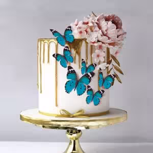 پروانه کیک آبی مشکی تزیینی غیر خوراکی