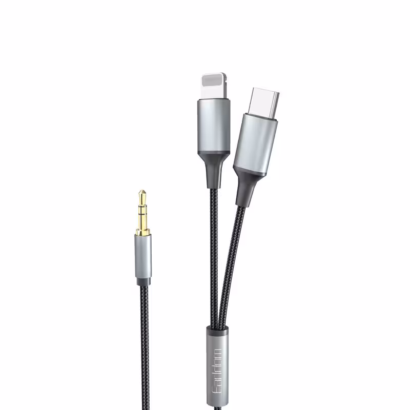 کابل تبدیل AUX به لایتنینگ / USB-C ارلدام مدل AUX71 طول 1.2 متر