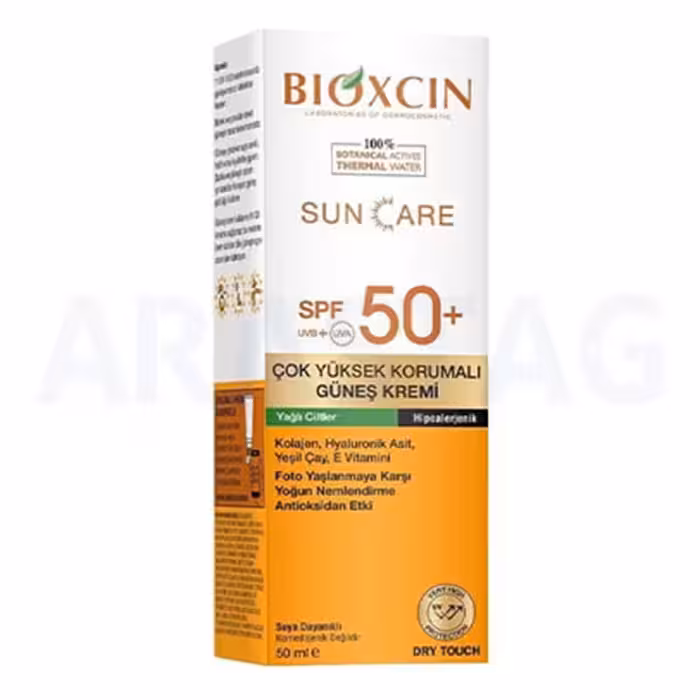 کرم ضد آفتاب بی رنگ بیوکسین  SPF50 مناسب پوست چرب 50 میلی