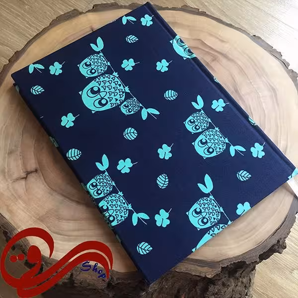دفتر قطع وزیری طرح جغد سرمه ای Fabric Handmade Notebook