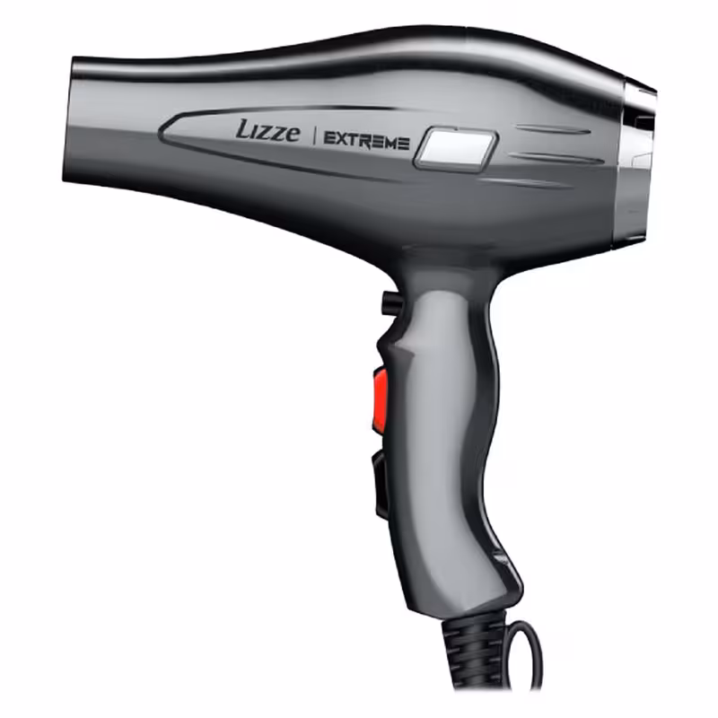سشوار حرفه ای لیز مدل EXTREME، موتور AC با توان مصرفی 2400 وات، دارای قابلیت باد سرد، فناوری تولید یون، دارای حلقه آویختن، وزن 480 گرم، تنظیم حرارت 2 حالته، کنترل سرعت 2 حالته، 2 عدد سری متمرکزکننده