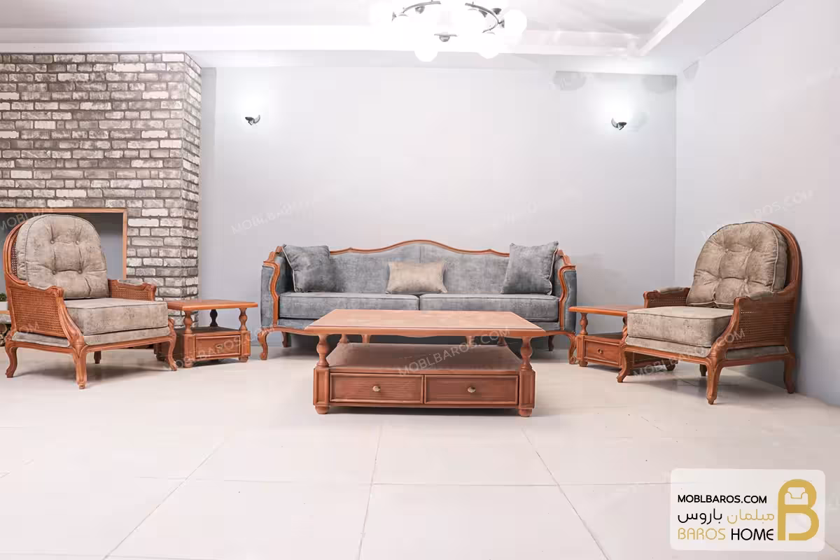 مبل 8 نفره کلاسیک ابزاری به همراه مبل تک نفره روما