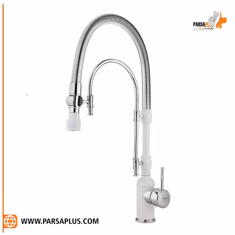 شیر آشپزخانه فنری دوان مدل لومار سفید کروم