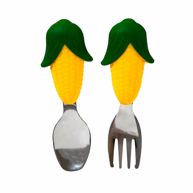 قاشق و چنگال کودک طرح ذرت مجموعه 2 عددی